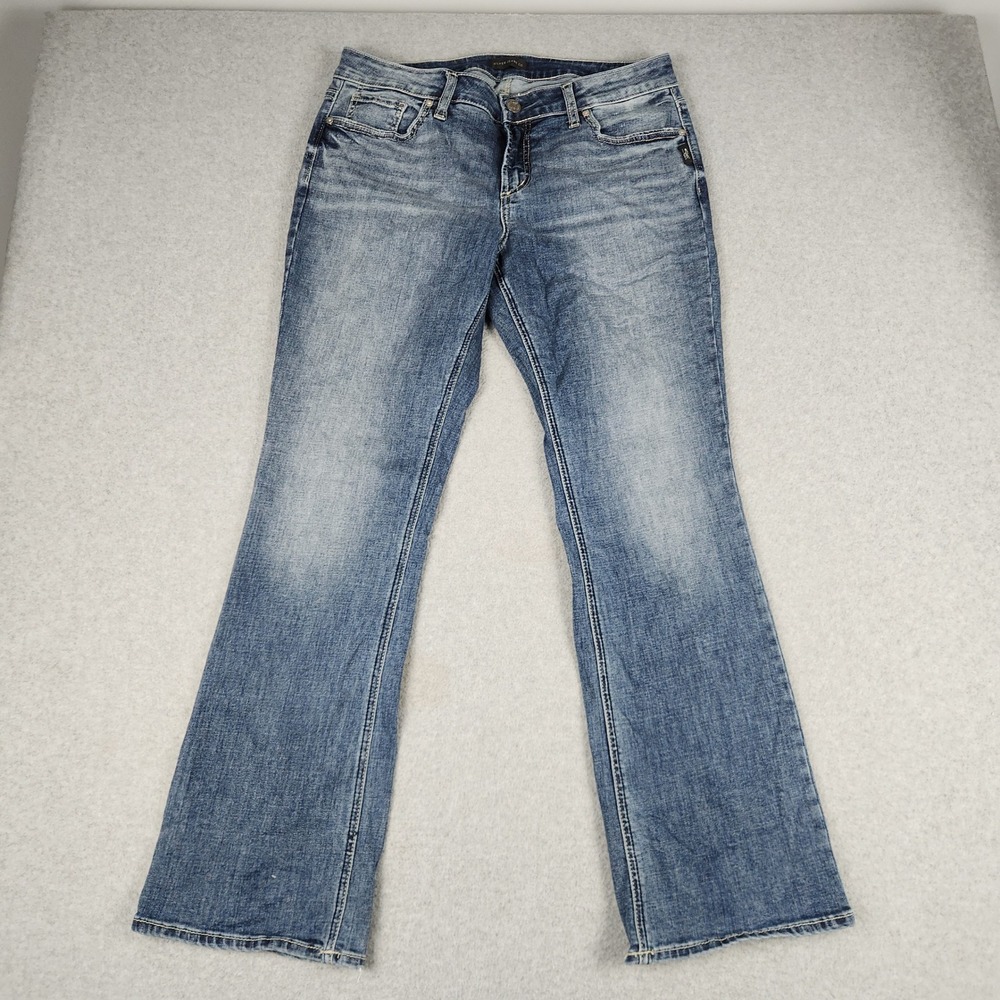 Silver Jeans Elyse Slim Boot Womens 31 Blue Denim Whiskered Mid Rise Western